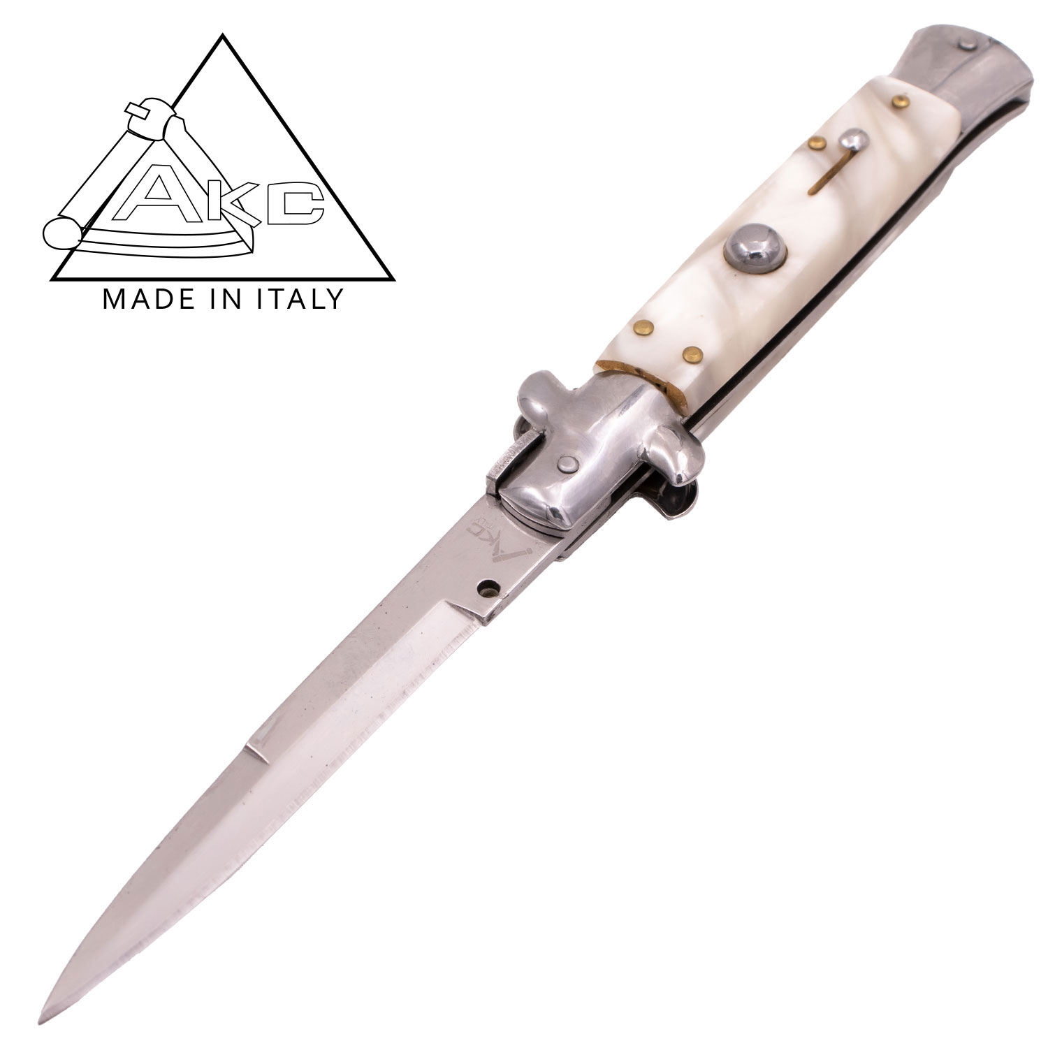 AKC 9 Inch Automatic Stiletto Italiano Button Push Knife (White Pearl)